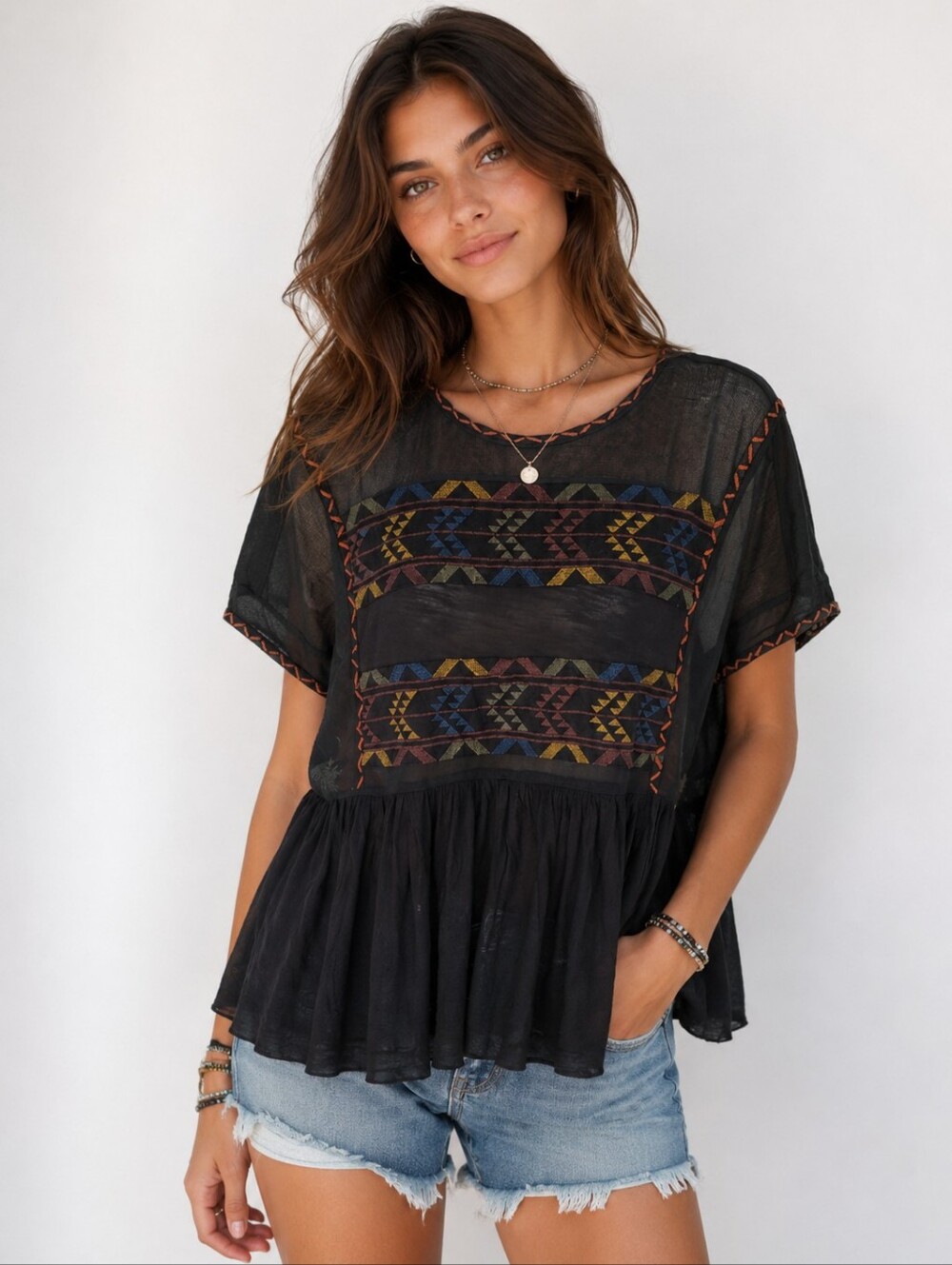 FREE PEOPLE  Oversized Ornament Print Mesh Blouse. XS.